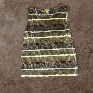 Plissé velvet-texture Y2K striped tank (M) • green/rust brown • boho fairycore